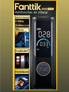 Fanttik Multifunction Air Inflator - Black with Blue Display Accent